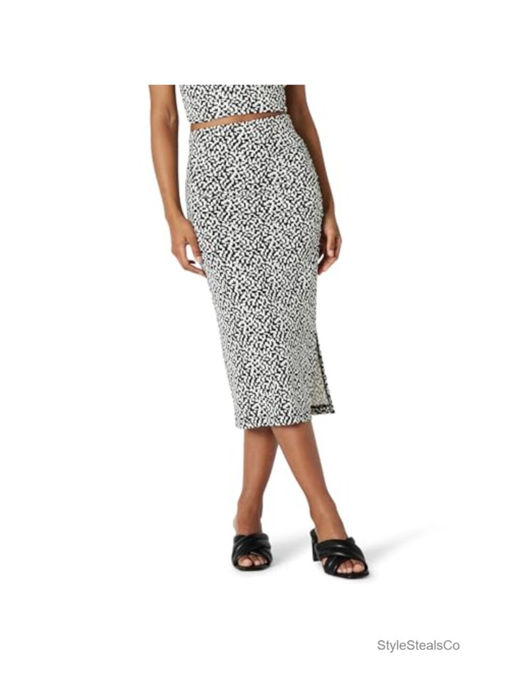 Slim Fit Ruched Matte Jersey Midi Skirt Side Slit Pull On